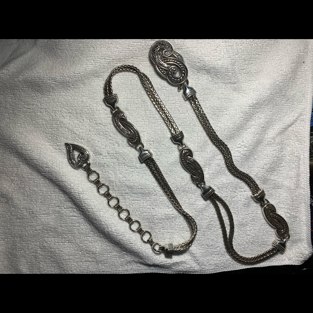Brighton Bali Hai Large Silver Scroll Heart Chain Link Hook Closure